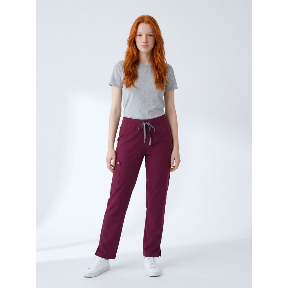 FIGS Technical Collection Burgundy Scrub Pants Womens Large Straight Leg Cargo
